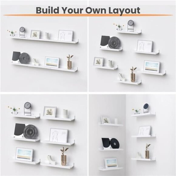 Upsimples Floating Wall Shelves Set of 6 Wood Storage for Home Decor White - Picture 4 of 8